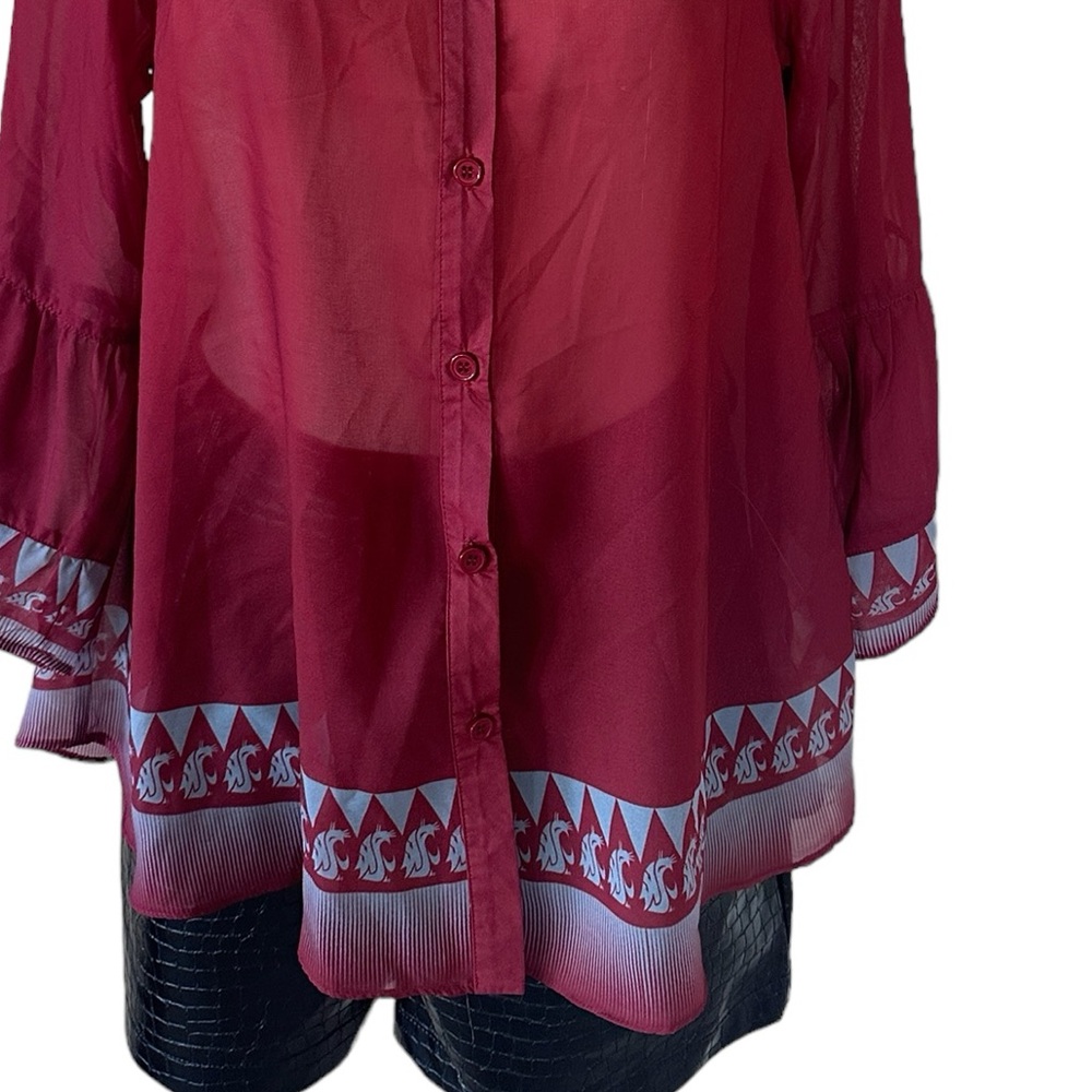 NWT Emerson Street Semi Sheer Rustic Brown Abstract Print Blouse - Picture 6 of 8